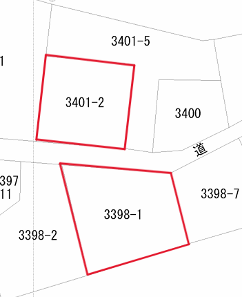 形状図（3401-2に建物有、3398-1は駐車場）